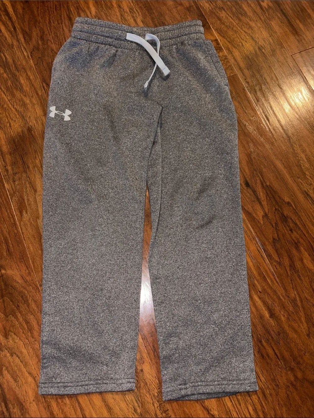 Under Armour Kids Gray Heather Sweatpants with White Logo and Drawstring XS